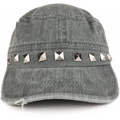 Baseball Caps Distressed Flat Top Metallic Studded Frayed Cadet Style Army Cap - Grey - C4185OO5ZD0 $12.53