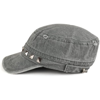 Baseball Caps Distressed Flat Top Metallic Studded Frayed Cadet Style Army Cap - Grey - C4185OO5ZD0 $12.53