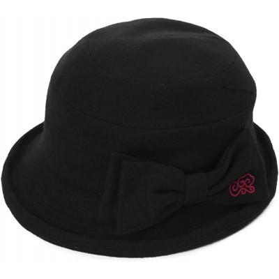 Bucket Hats Ladies Wool Cloche Hats Winter Bucket Hat 1920s Vintage Derby Hat Foldable - 89501_black - CH187CM5389 $16.80