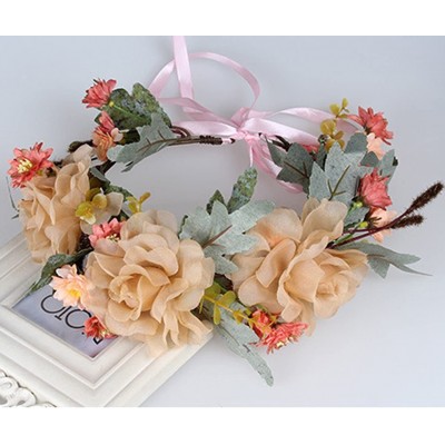 Headbands Flower Wreath Headband Floral Hair Garland Flower Crown Halo Headpiece Boho with Ribbon Wedding Party Photos - 14 -...