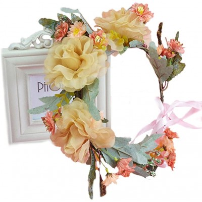 Headbands Flower Wreath Headband Floral Hair Garland Flower Crown Halo Headpiece Boho with Ribbon Wedding Party Photos - 14 -...
