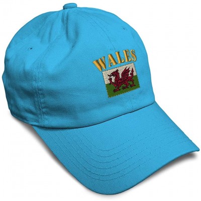 Baseball Caps Soft Baseball Cap Wales Flag Embroidery Dad Hats for Men & Women Buckle Closure - Aqua - C318YSWUT2D $25.78