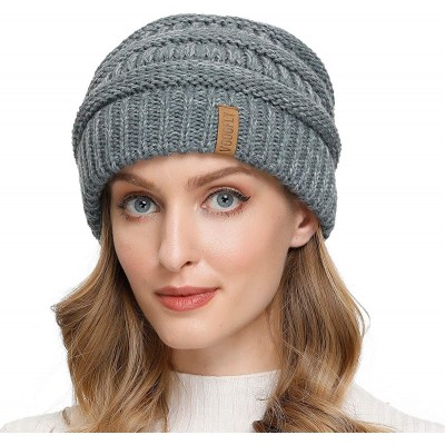 Skullies & Beanies Slouchy Beanie for Women Winter Hats Knit Warm Skull Ski Cap Faux Fur Pom Pom Hat Warm Ski Baggy Cap - CE1...