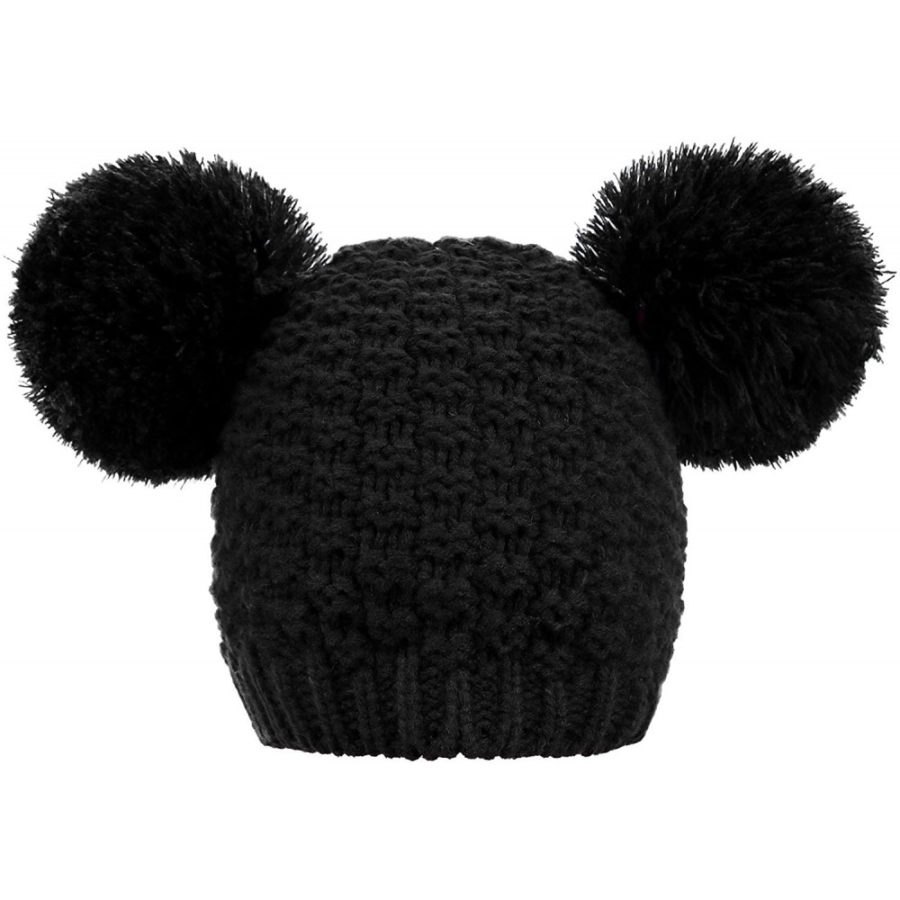 Skullies & Beanies Women's Winter Chunky Knit Double Pom Pom Beanie Hat - Black - CL18KNUARXZ $13.02