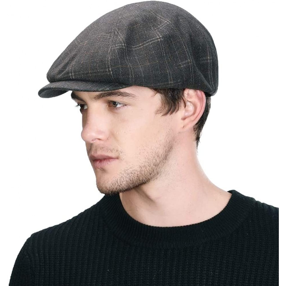 Newsboy Caps 2019 New Mens Winter Wool Newsboy Cap Adjustable Cold Weather Flat Cap Soft Lined - 00793_coffee Plaid - CB18ZUO...