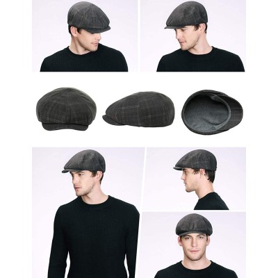 Newsboy Caps 2019 New Mens Winter Wool Newsboy Cap Adjustable Cold Weather Flat Cap Soft Lined - 00793_coffee Plaid - CB18ZUO...