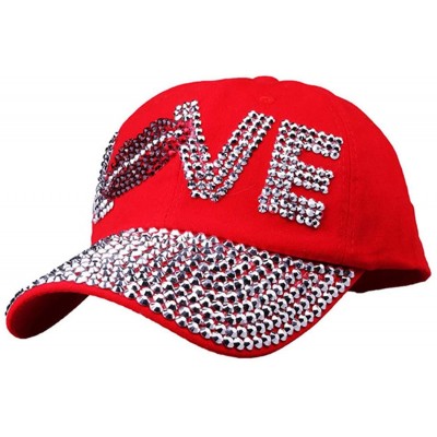 Baseball Caps Fashion Women Bling Studded Rhinestone Crystal Love Lips Baseball Caps Hats - Red 1 - CS190378RU7 $14.20