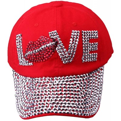 Baseball Caps Fashion Women Bling Studded Rhinestone Crystal Love Lips Baseball Caps Hats - Red 1 - CS190378RU7 $14.20