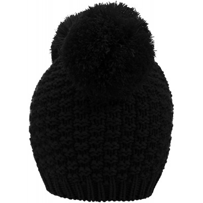 Skullies & Beanies Women's Winter Chunky Knit Double Pom Pom Beanie Hat - Black - CL18KNUARXZ $13.02