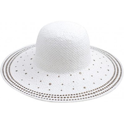 Sun Hats Wide Brim Floppy Sun Hat w/Metallic Studs - White - CM17X6LD0CO $9.32