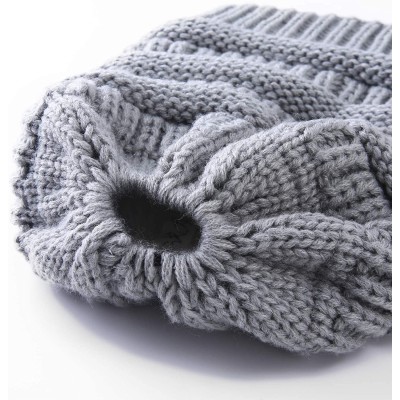 Skullies & Beanies Women's Knitted Messy Bun Hat Ponytail Beanie Baggy Chunky Stretch Slouchy Winter - Gray - CY18YTLHO8T $11.56