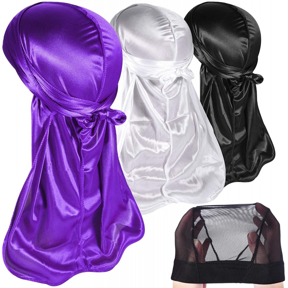 Skullies & Beanies 3PCS Silky Durags Pack for Men Waves- Satin Doo Rag- Award 1 Wave Cap - A-style J - CS196I0T7OL $20.03