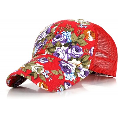Baseball Caps Adjustable Flower Pattern Trucker Snapback Cap Baseball Cap Golf Hat Summer Mesh Hat- Black - Red - C917YX8MQMC...