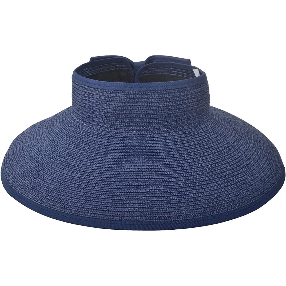 Sun Hats Women's Spring/Summer Collection Straw Woven Wide Brim Sun Visor Hat - Dark Blue - C518E2YSN02 $13.00