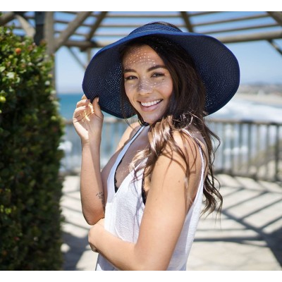 Sun Hats Women's Spring/Summer Collection Straw Woven Wide Brim Sun Visor Hat - Dark Blue - C518E2YSN02 $13.00