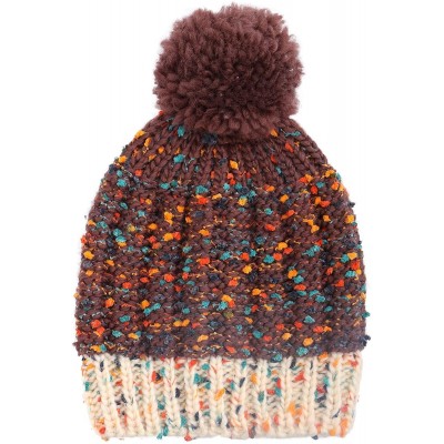 Skullies & Beanies Boys Girls Kids Knit Beanie with Pompom Toddlers Winter Hat Cap - Brown Speckled - CQ1853844X0 $8.50