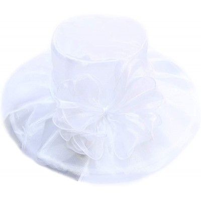 Sun Hats Womens Kentucky Derby Hat Wide Brim Flounce Cocktail Tea Party Bridal Dress Church Hat - White - CN18RC3MGMH $15.21