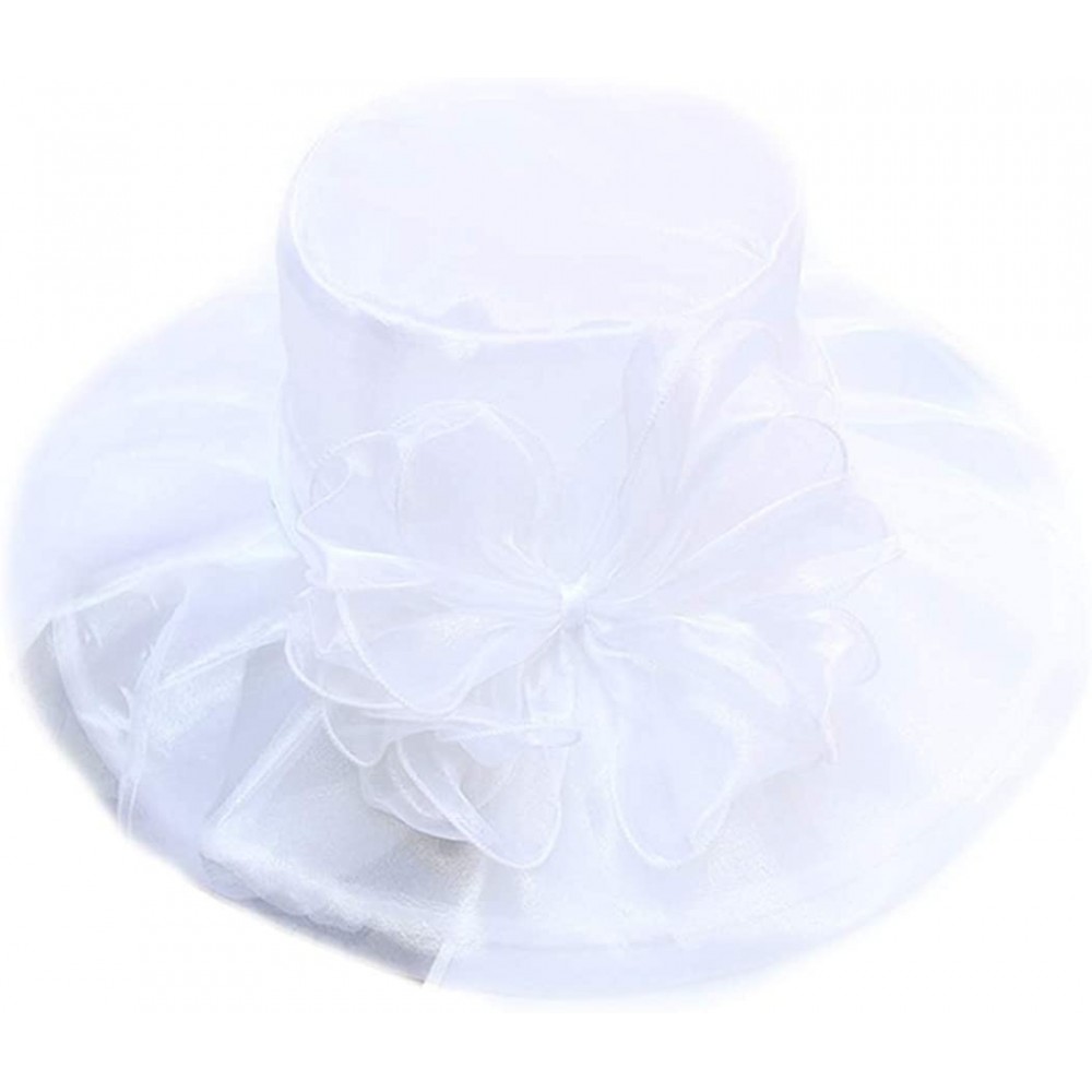 Sun Hats Womens Kentucky Derby Hat Wide Brim Flounce Cocktail Tea Party Bridal Dress Church Hat - White - CN18RC3MGMH $15.21
