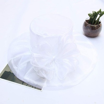 Sun Hats Womens Kentucky Derby Hat Wide Brim Flounce Cocktail Tea Party Bridal Dress Church Hat - White - CN18RC3MGMH $15.21