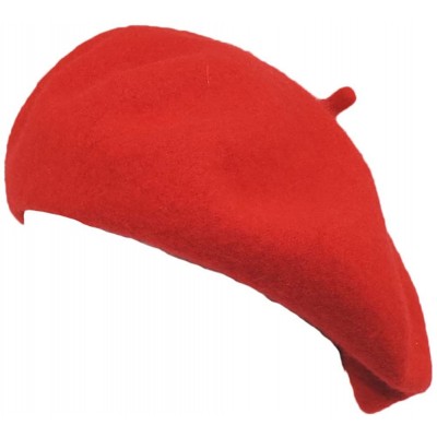 Berets Classic French Artist 100% Wool Beret Hat Red - C411JFGGGAT $10.80