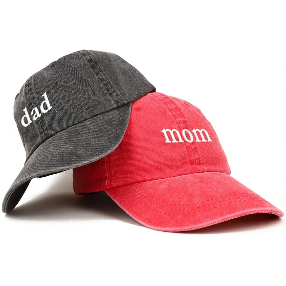 Baseball Caps Mom and Dad Pigment Dyed Couple 2 Pc Cap Set - Red Black - CJ18I7Y69RT $29.96