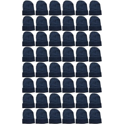 Skullies & Beanies 48 Pack Wholesale Bulk Winter Thermal Beanies Skull Caps- Thermal Gloves Unisex - Solid Black Beanie - CU1...
