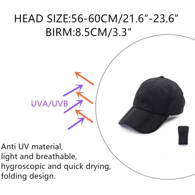 Baseball Caps Sun Hat UPF50+ UV Protection Quick-Dry Visor Cap Foldable Baseball Cap - Black(no Logo) - CN18EYN4Y40 $11.00