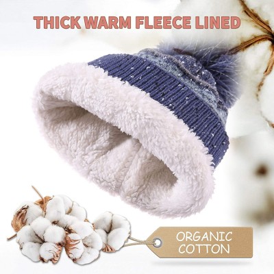 Skullies & Beanies Women Girl Winter Hats Knit Soft Warm Earflap Hood Cozy Large Snowflake Beanie - Blue Without Braid - CK18...