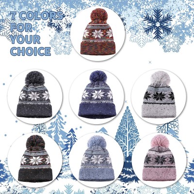 Skullies & Beanies Women Girl Winter Hats Knit Soft Warm Earflap Hood Cozy Large Snowflake Beanie - Blue Without Braid - CK18...