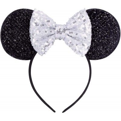 Headbands Sequins Bowknot Lovely Mouse Ears Headband Headwear for Travel Festivals - Silver - C818568CXER $20.56