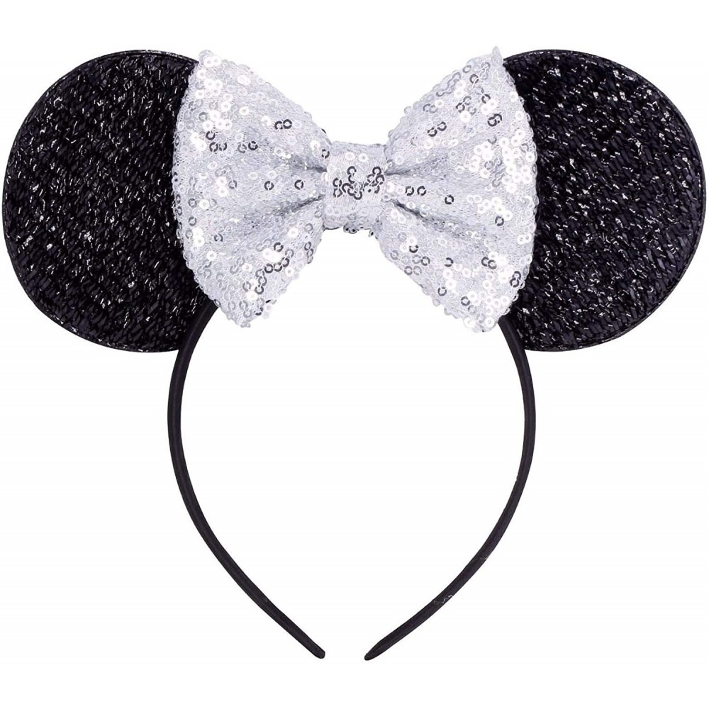 Headbands Sequins Bowknot Lovely Mouse Ears Headband Headwear for Travel Festivals - Silver - C818568CXER $10.86