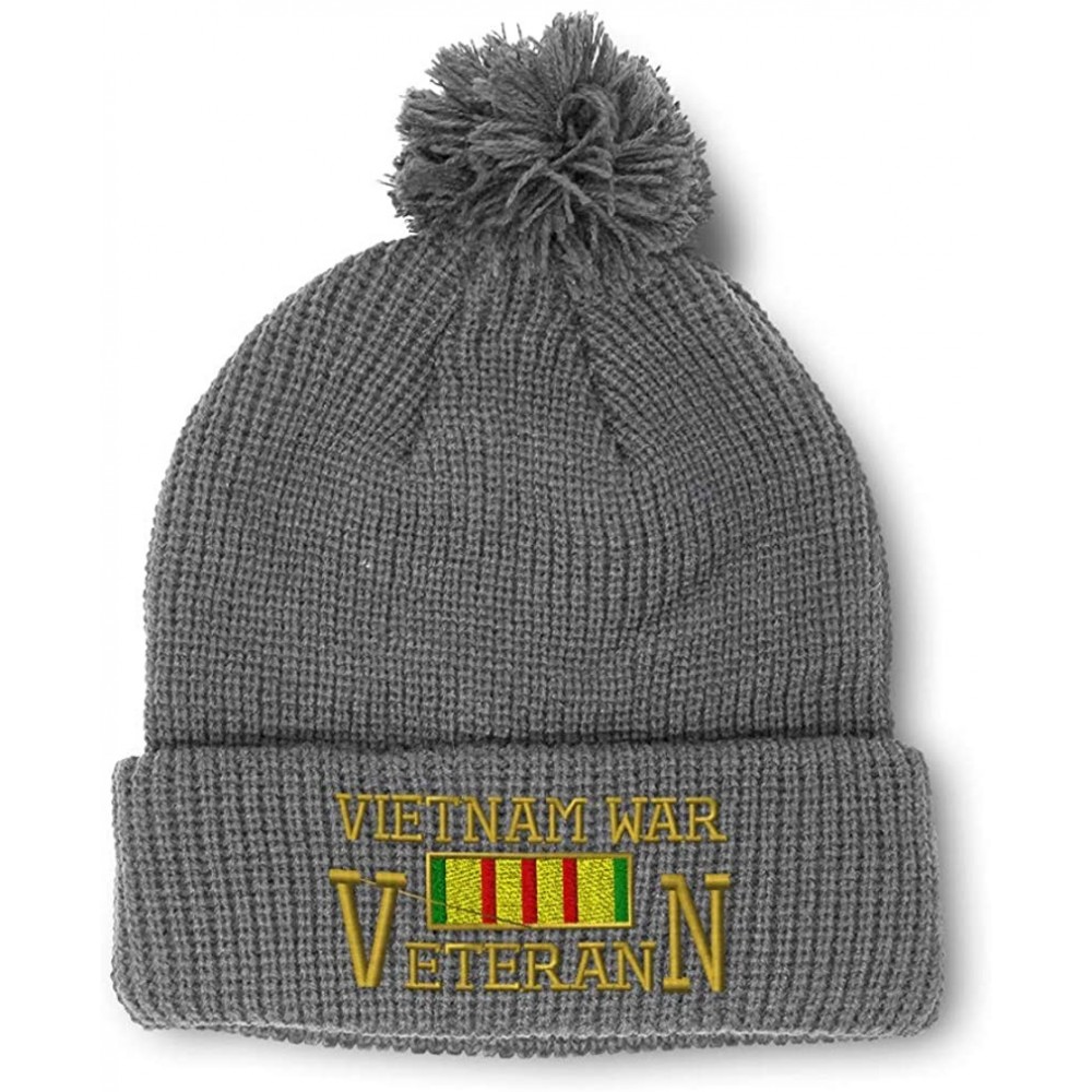 Skullies & Beanies Winter Pom Pom Beanie Men & Women Vietnam Veteran War A Embroidery Skull Cap Hat - Light Grey - CL18A0EC8Q...