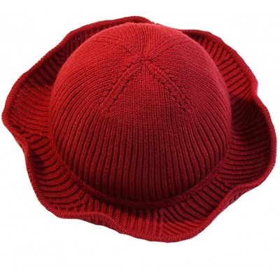 Bucket Hats Women's Knit Foldable Wool Blend Warm Church Cloche Cap Bucket Hat Bowler Hats - Wine Red - CK188Q69MT7 $10.11