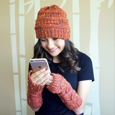 Skullies & Beanies Beanie (NO Hole) and Arm Warmer Fingerless Gloves - Rust Orange W/ Armwarmers - CH18KMQC0CM $17.14