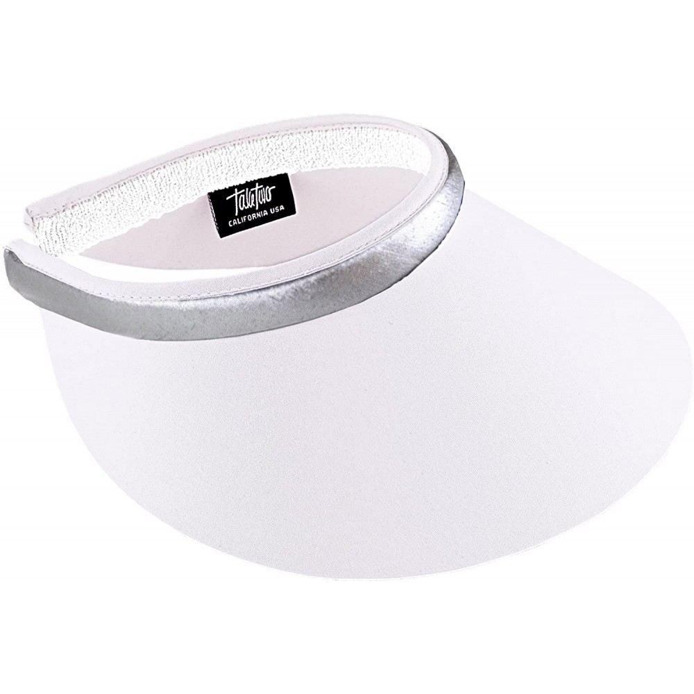 Visors Women's Large Brim Clip On Visor - White/Silver - CO17YEZ4NUA $23.24