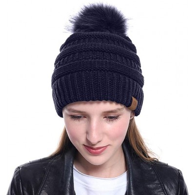 Skullies & Beanies Knit Winter Beanie - Cuff Wool Ribbed Hat - Fisherman Skull Knitted Stocking Cap - Navy - CE18YQX37UG $9.65