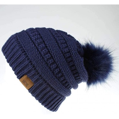 Skullies & Beanies Knit Winter Beanie - Cuff Wool Ribbed Hat - Fisherman Skull Knitted Stocking Cap - Navy - CE18YQX37UG $9.65