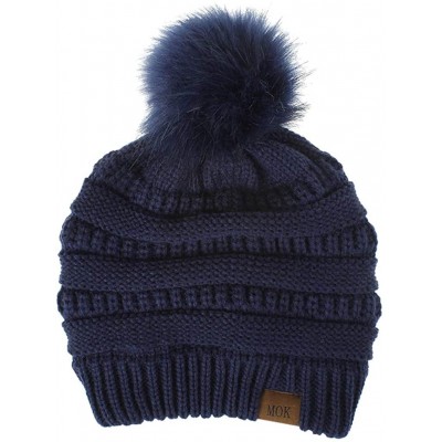 Skullies & Beanies Knit Winter Beanie - Cuff Wool Ribbed Hat - Fisherman Skull Knitted Stocking Cap - Navy - CE18YQX37UG $9.65