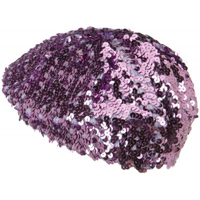 Berets Sequin Knitted Beret - Lilac W09S62F - CN1108HNRT3 $25.46