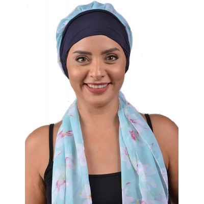 Headbands Turban Cancer Headwear Chemo Bamboo for Women Head Wrap Scarf Chemotherapy Hat - Navy Blue Design - CI18Z3GYLTK $11.01