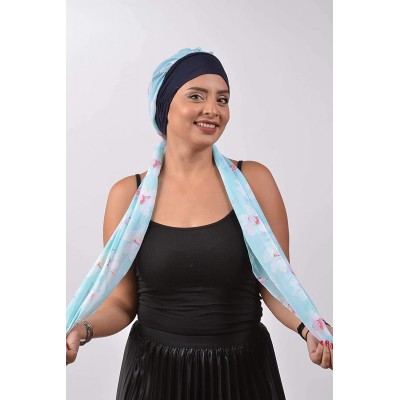 Headbands Turban Cancer Headwear Chemo Bamboo for Women Head Wrap Scarf Chemotherapy Hat - Navy Blue Design - CI18Z3GYLTK $11.01