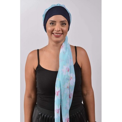Headbands Turban Cancer Headwear Chemo Bamboo for Women Head Wrap Scarf Chemotherapy Hat - Navy Blue Design - CI18Z3GYLTK $11.01
