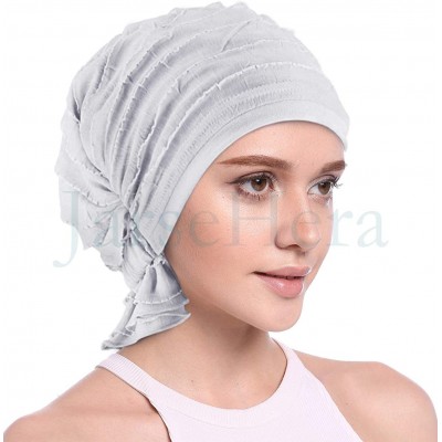 Skullies & Beanies Women Ruffle Chemo Headwear Slip-on Cancer Scarf Stretch Cap Turban for Hair Loss - 2 Pair Basic-black+gre...