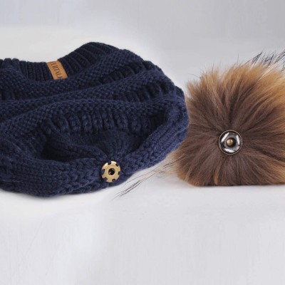 Skullies & Beanies Winter Hats Beanie for Women Lined Slouchy Knit Skiing Cap Real Fur Pom Pom Hat for Girls - C512LWBQENT $1...