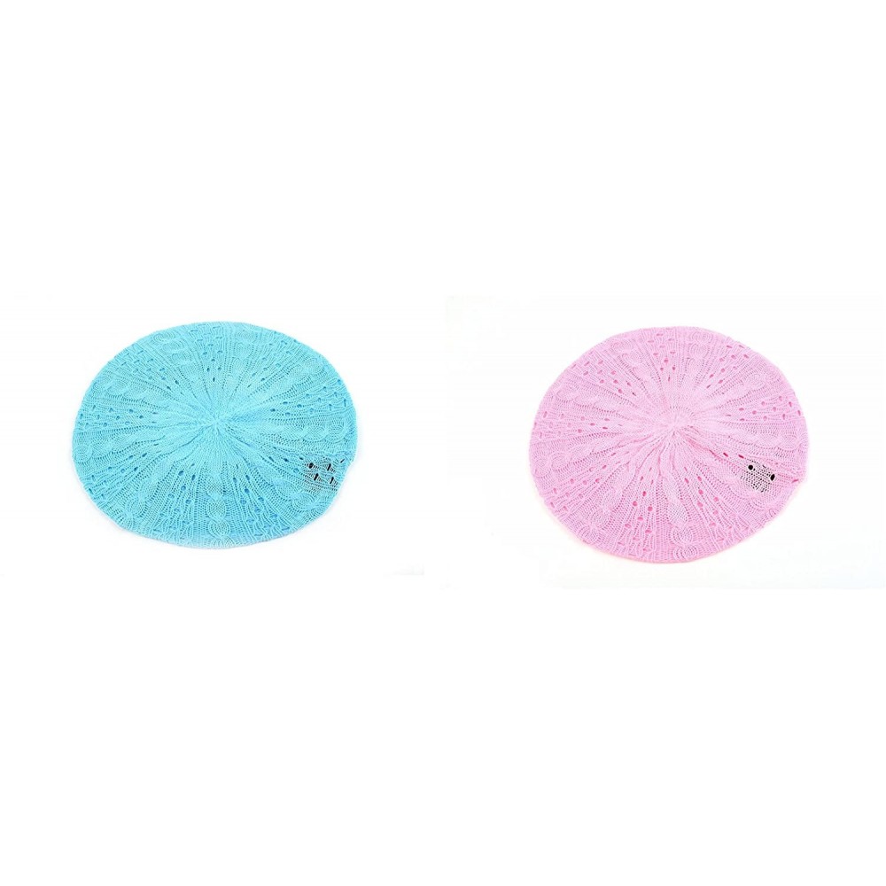 Berets Women's Light Beret Knitted Style for Spring Summer Fall 139HB - 2 Pcs Sky Blue & Pink - CD11A91I9I1 $18.99