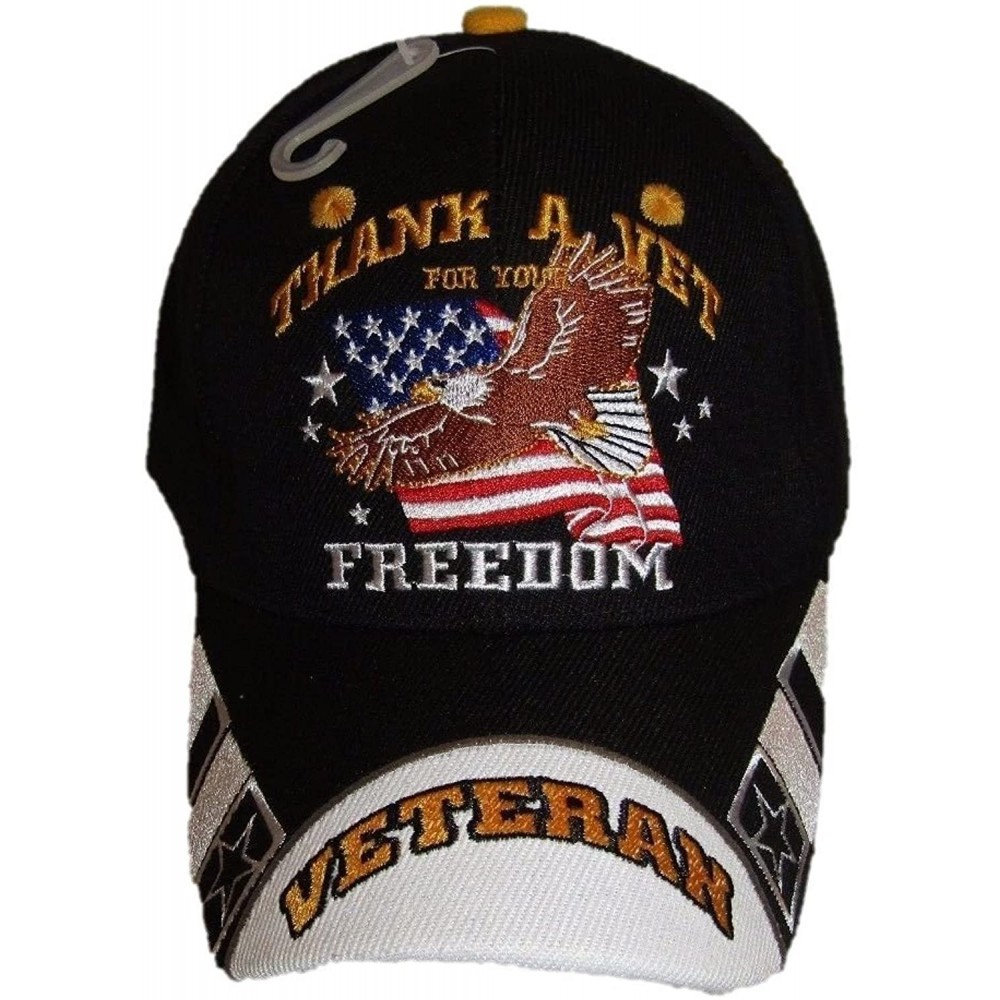 Baseball Caps Thank A Vet For Your Freedom Veteran Eagle Flag Embroidered Ball Cap Hat- Black- One Size Fits Most - C412N46H5...