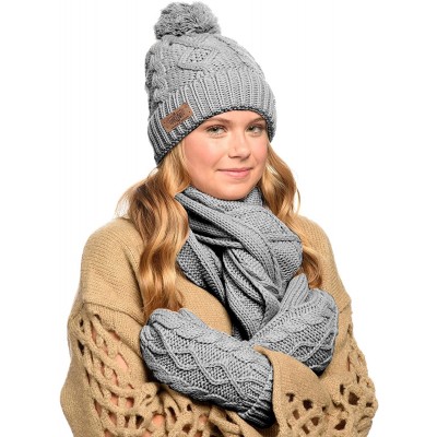 Skullies & Beanies 3 in 1 Women Soft Warm Thick Cable Knitted Hat Scarf & Gloves Winter Se - Charcoal Gray - CP18KDINUZ3 $31.05
