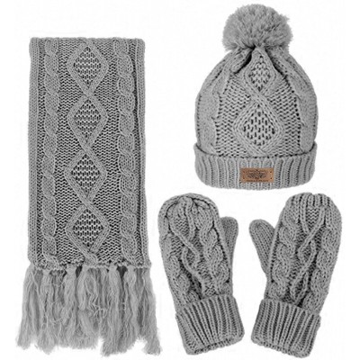 Skullies & Beanies 3 in 1 Women Soft Warm Thick Cable Knitted Hat Scarf & Gloves Winter Se - Charcoal Gray - CP18KDINUZ3 $31.05