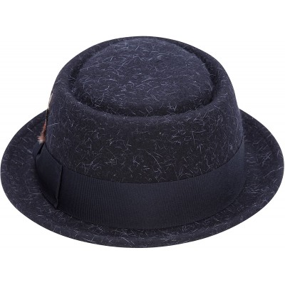 Fedoras Soft Rabbit Wool Snap Brim Pork Pie Teardrop Dent Hat H-52 - Navy - CW185UQZQKL $45.66