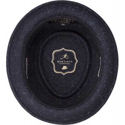 Fedoras Soft Rabbit Wool Snap Brim Pork Pie Teardrop Dent Hat H-52 - Navy - CW185UQZQKL $45.66